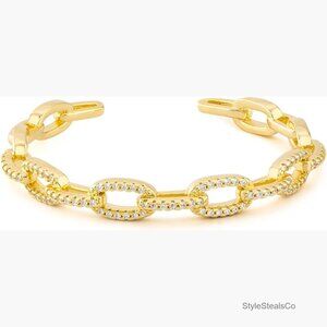 Adjustable Gold Cuff Bracelet with Cubic Zirconia, Hypoallergenic Brass